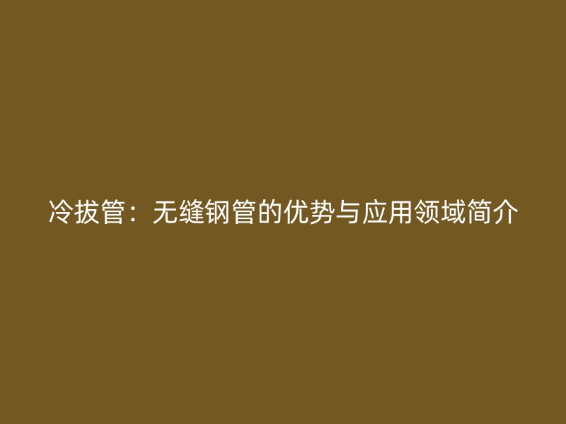 冷拔管：無縫鋼管的優勢與應用領域簡介